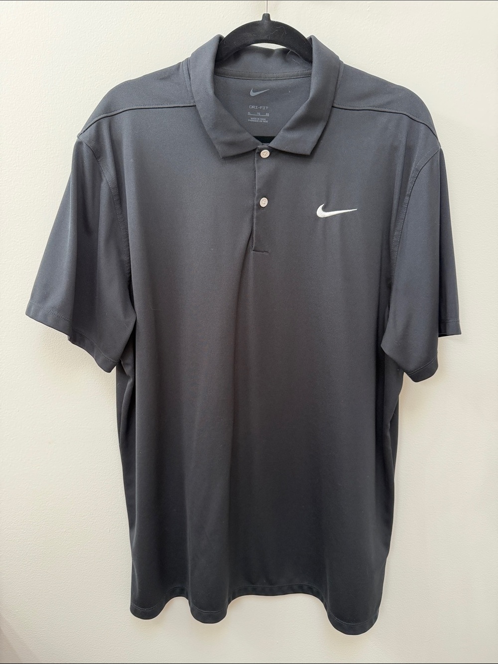 Nike Men's Dryfit Black Polo with White Swoosh